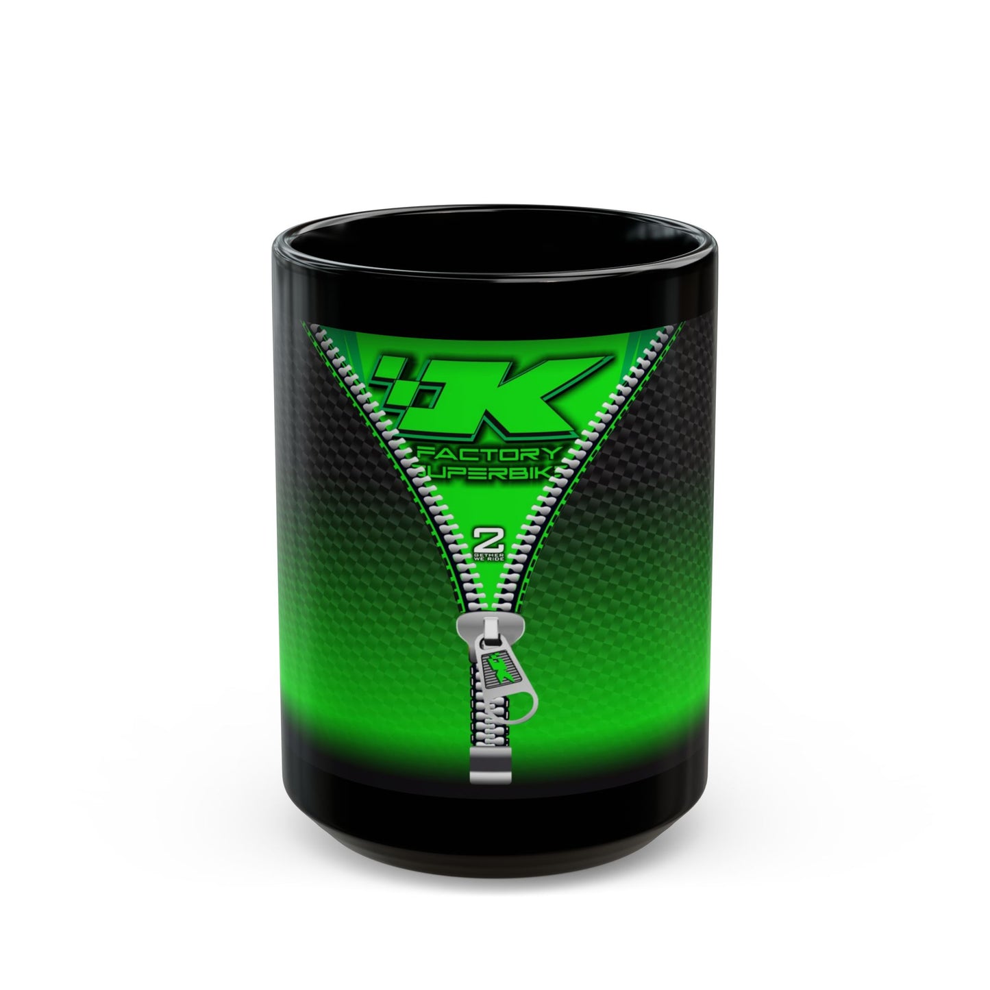 Kawasaki Factory Superbike Designer Black Coffee Mug. For the Kawasaki Enthusiast.