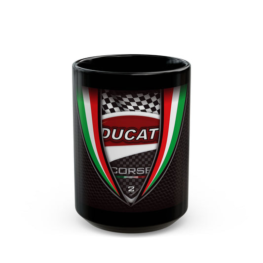 Ducati Corse Designer Black Coffee Mug. For the Esteemed Ducati Motor Bike Rider