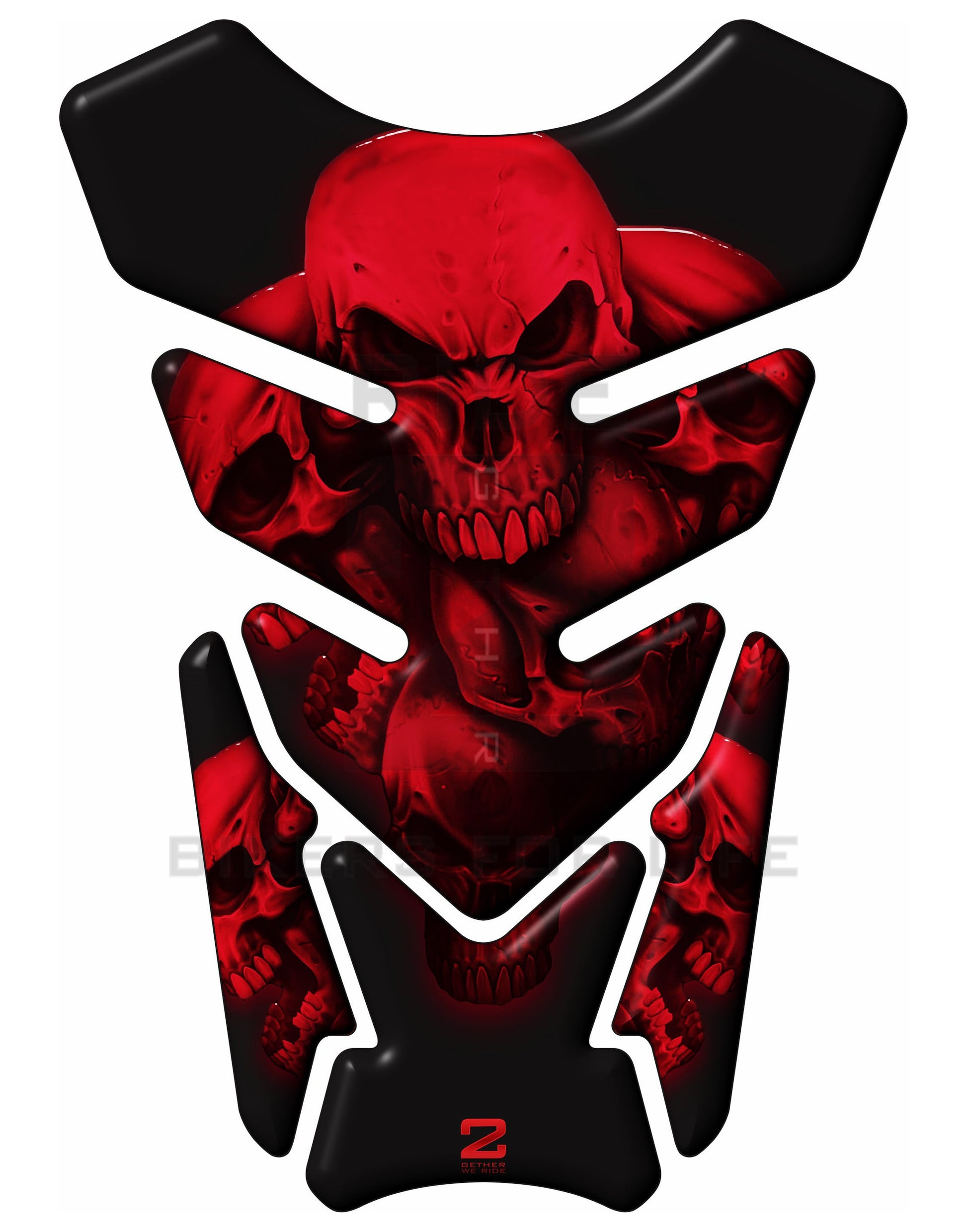 Universal Fit Red and Black Skull Tank Pad Protector. Aprilia, BMW, Ducati, Honda, Kawasaki, KTM, MV Agusta, Royal Enfield, Suzuki, Triumph, Yamaha