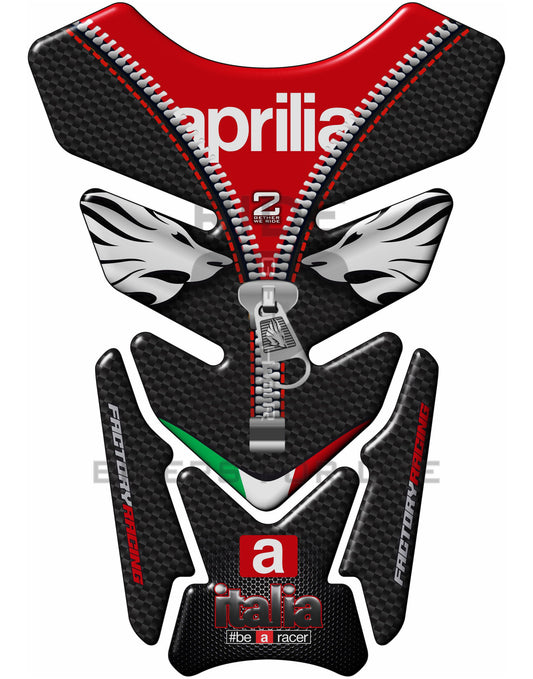 Motor Bike Tank Pad -  Aprilia  RSV 1000 - MILLE - RS250 - RSV4 - RSV4R - FALCO. Italia Factory  Racing  Black Carbon Fibre, and Red Universal Fit  Motor Bike Tank Pad / Protector.