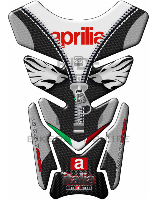 Motor Bike Tank Pad -  Aprilia  RSV 1000 - MILLE - RS250 - RSV4 - RSV4R - FALCO. Italia Factory  Racing  Black and White Carbon Fibre, Universal Fit  Motor Bike Tank Pad / Protector.