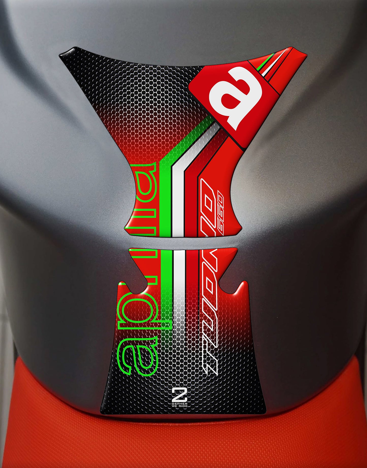 Aprilia  RS 660 Motor Bike Tank Pad . Red and Black Honey Comb Universal Fit  Bike Tank Pad / Protector