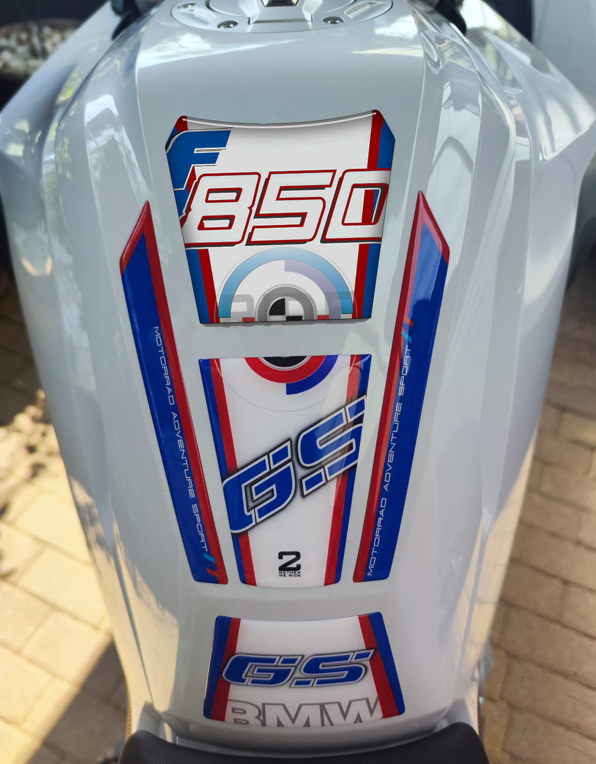 BMW F 850 GS Red, White and Blue Motor Bike Tank Pad / Protector