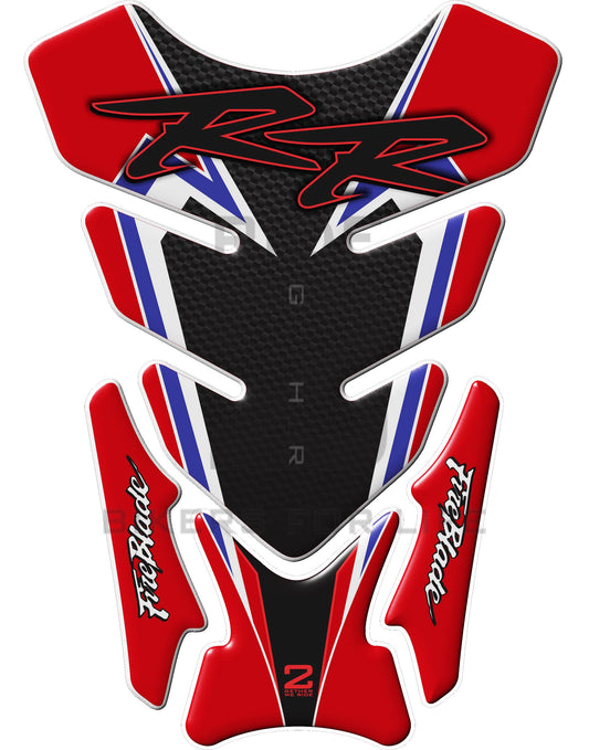 Motor Bike Tank Pad- Honda CBR Fireblade RR. Red and Black and Carbon Fibre. Protective Tank Pad. Universal Fit.