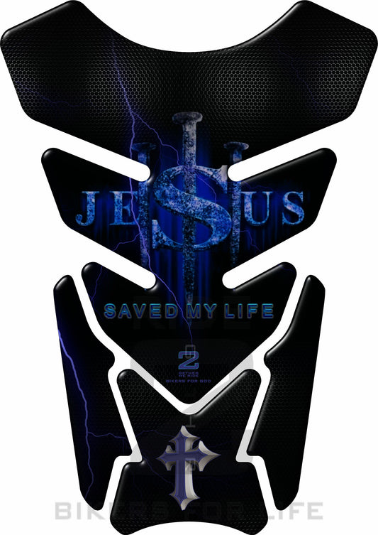 Religious Range. Jesus saved my life . Blue  Universal Fit. Christian tank pad.