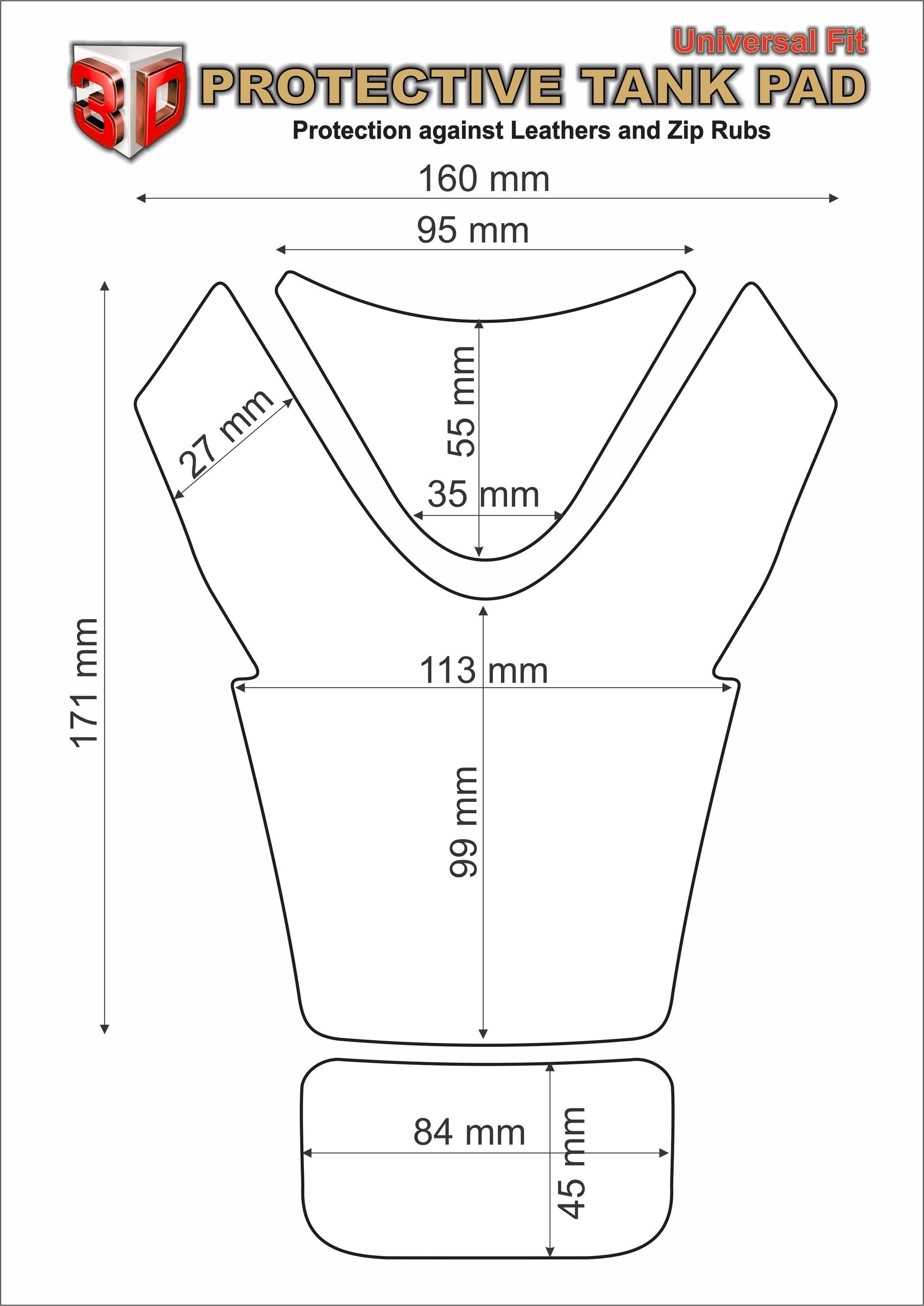 Motor Bike Tank Pad - Suzuki GSXR 1000 Black Tank Pad Protector. 2017- 2023