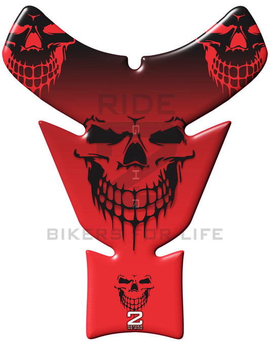 Universal Fit Black and Red Smiling Reaper Motor Bike Tank Pad Protector. A Street Pad which fits most motorcycles.