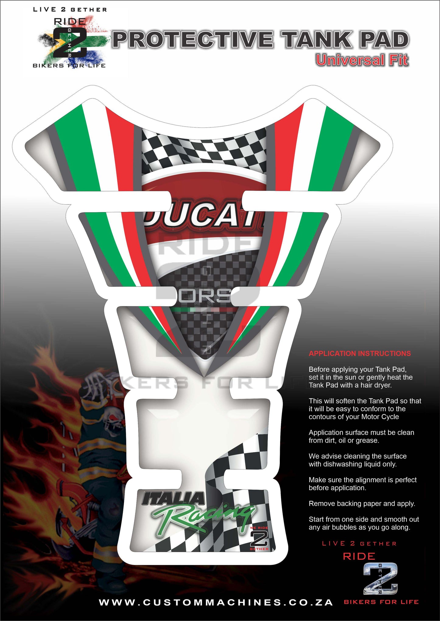 Ducati White Glass Motor Bike Tank Pad