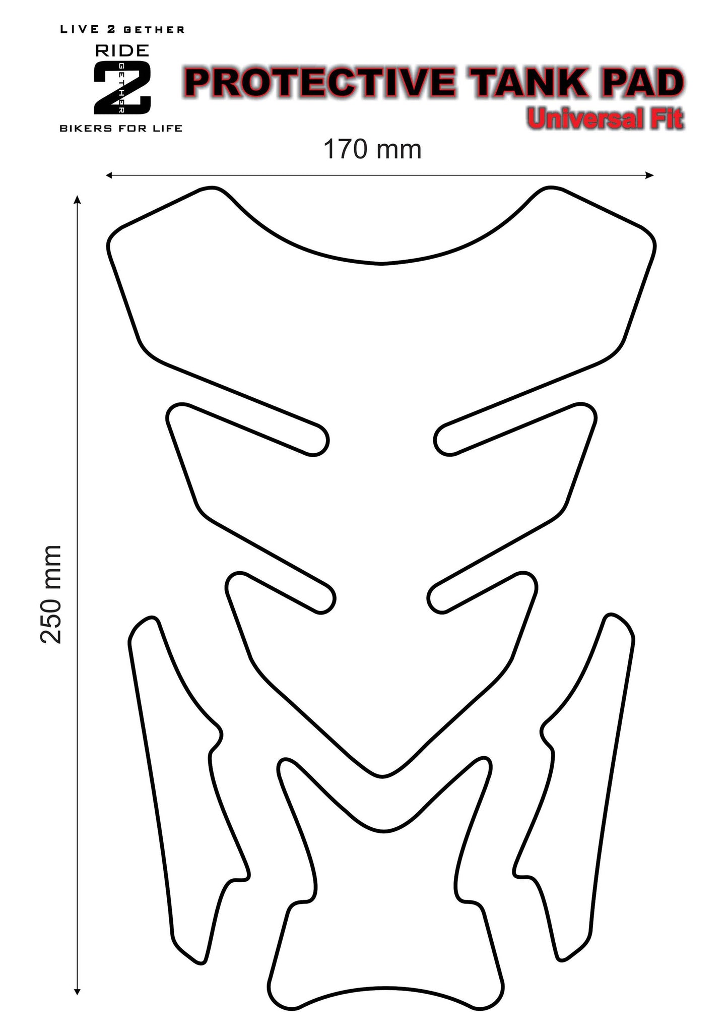 Universal Fit Black, Blue and Red Tank Pad Protector. A Street Pad which fits most motorcycles.