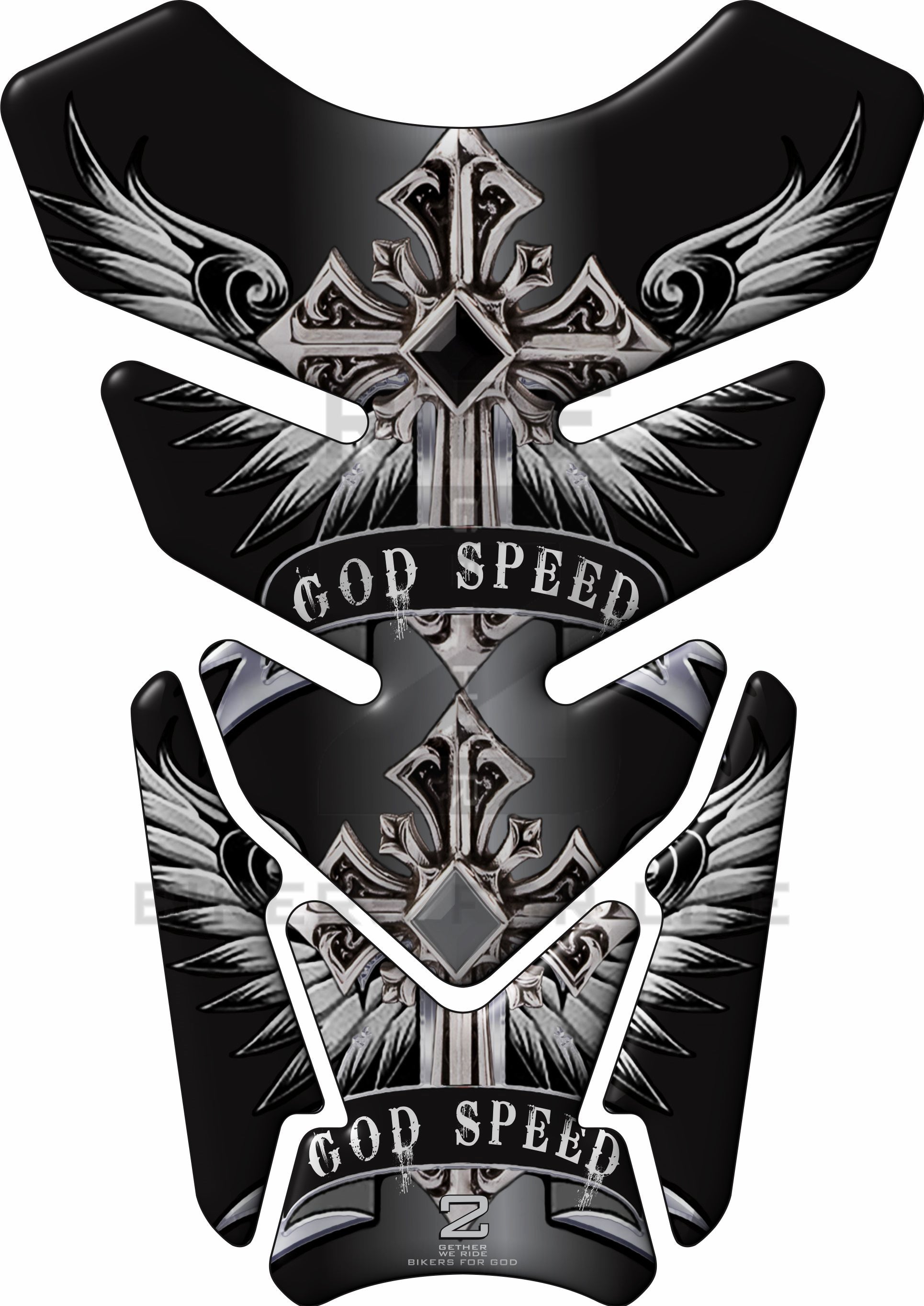 Motor Bike Tank Pad. Angelic Cross. God Speed, Black