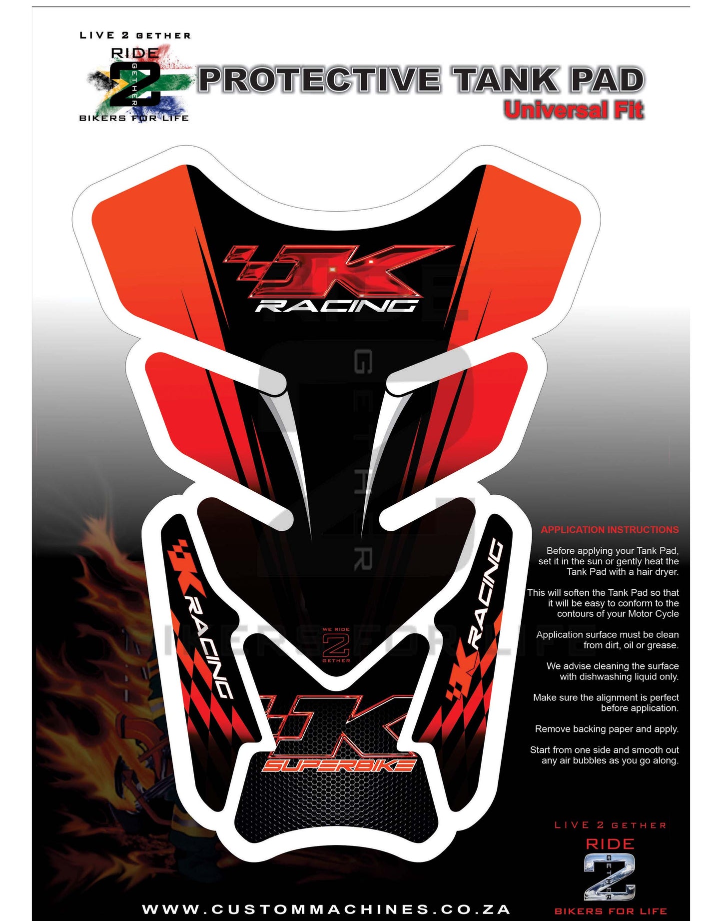 Kawasaki K Racing Red SuperBike Tank Pad / Protector