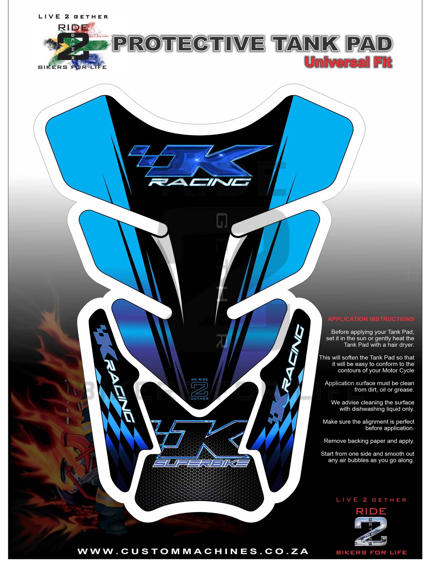 Kawasaki K Racing Blue and Black Tank Pad / Protector