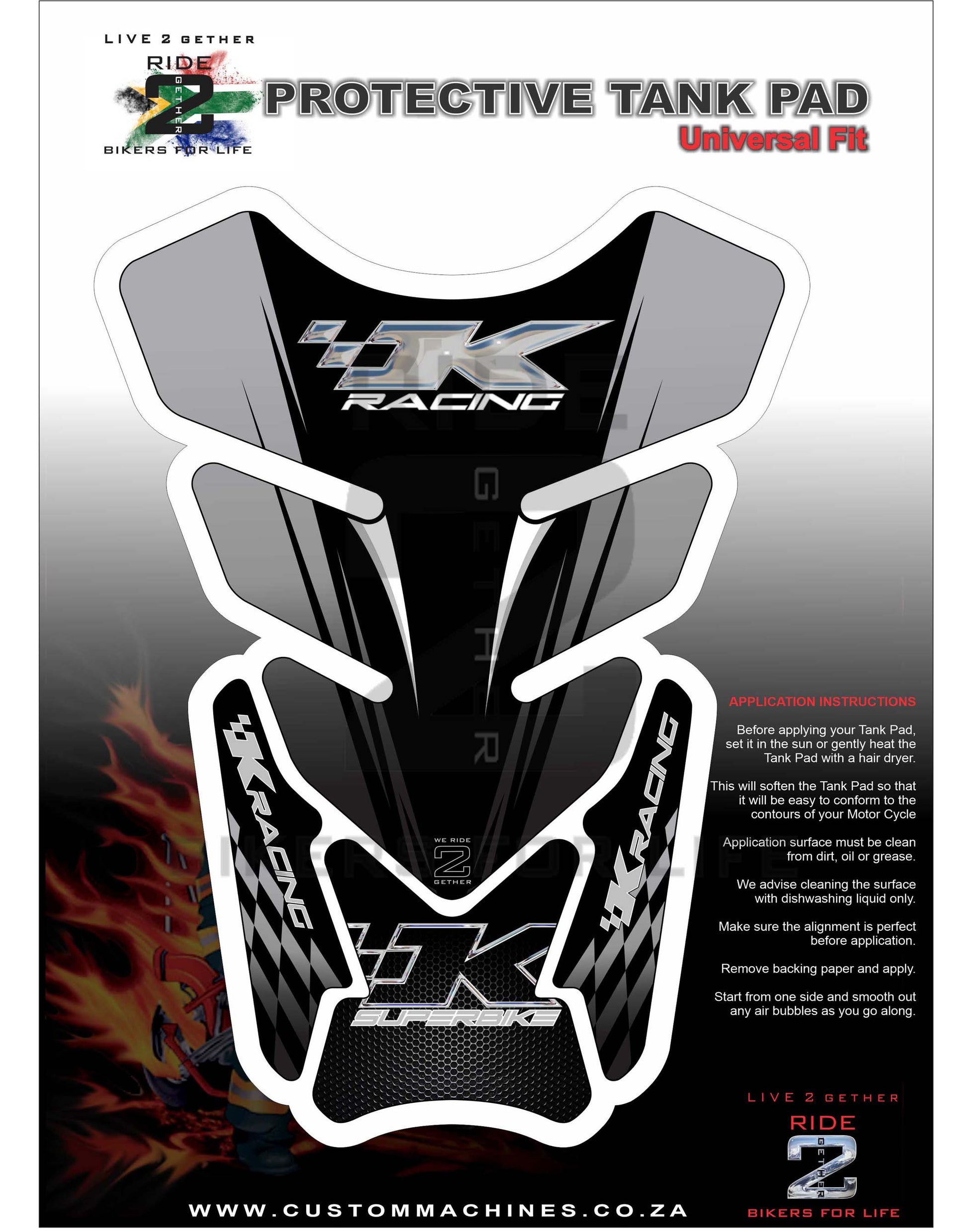 Kawasaki K Racing Grey and Black Carbon Fibre  SuperBike Tank Pad / Protector