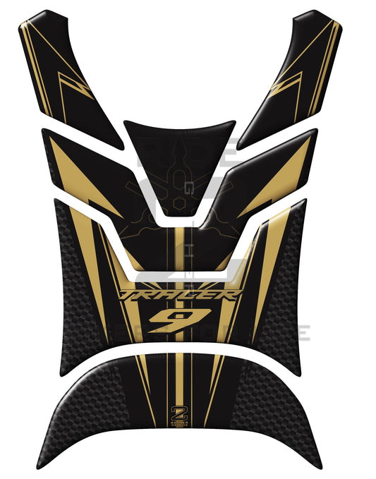 Yamaha Tracer 9 2021 -2023 MT Series. Black and Yellow Gold Motor Bike Tank Pad Protectors. MT 09. 2021 -2023