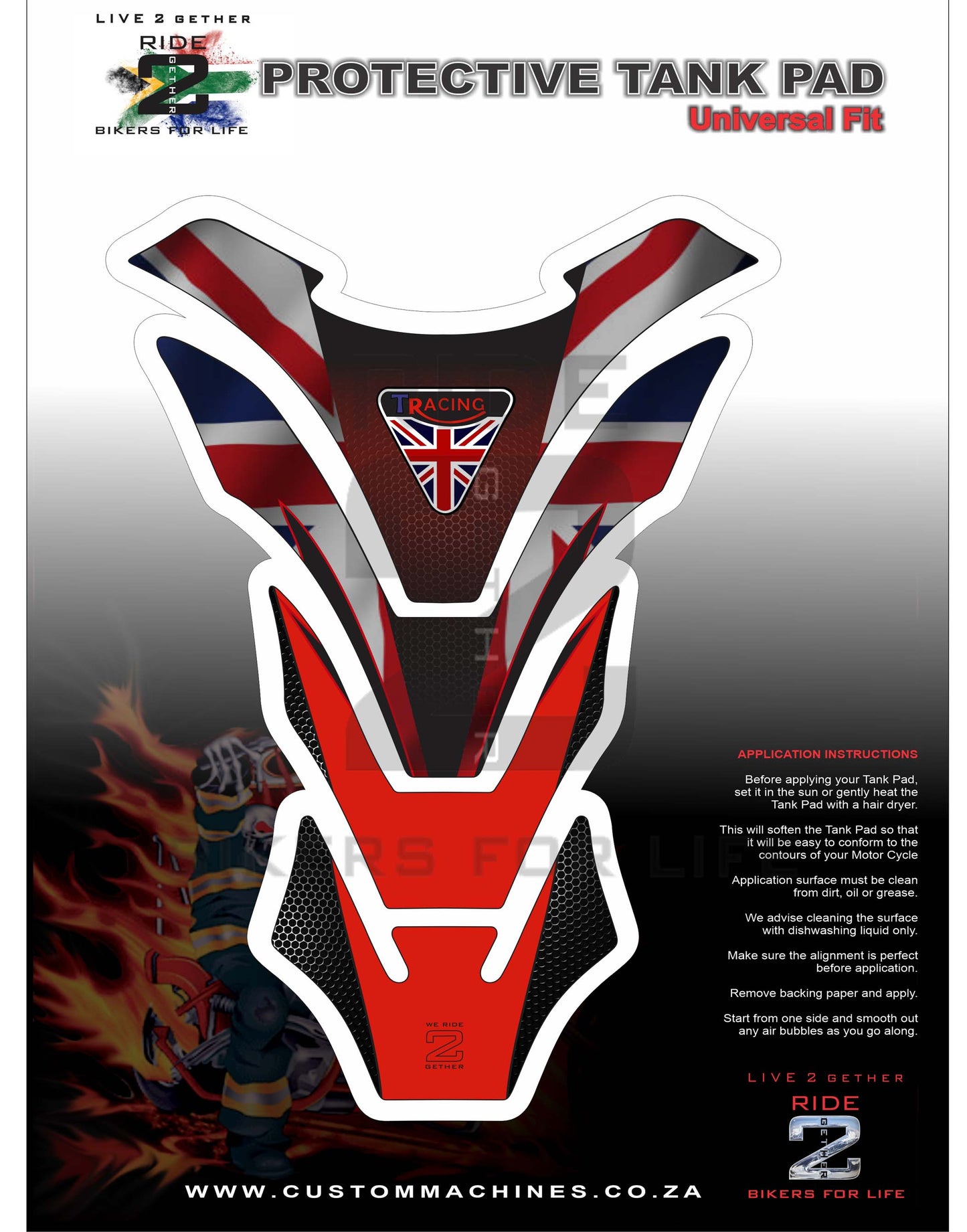 Triumph Red Tank Pad Protector - Street Triple, Trident 660, Street Triple, Speed Triple 1200, Rocket 3, Bonneville, Triumph Speed Twin , Triumph Cafe Racer