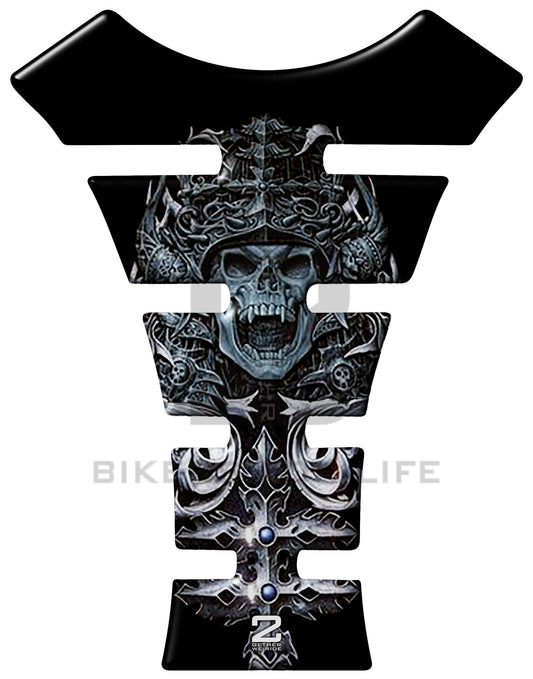 Universal Fit Black Mayan Skull Tank Pad. A Street Pad which fits most motorcycles.