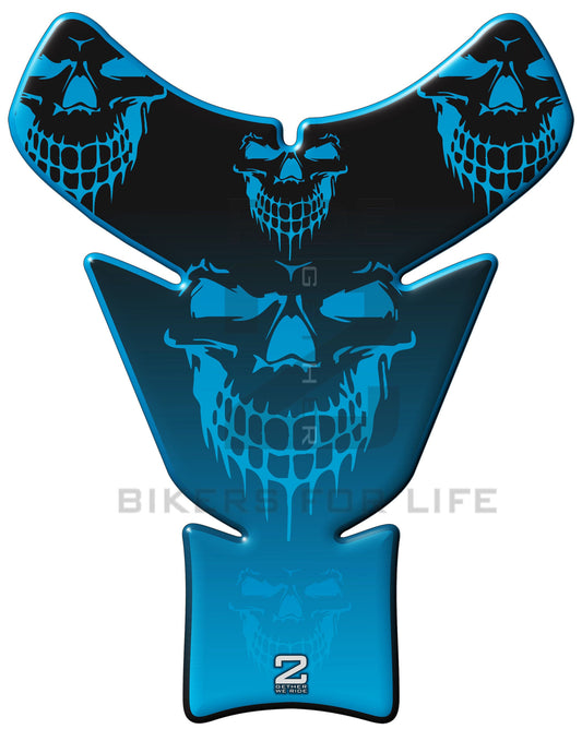 Universal Fit Blue Reaper Skull Motor Bike Tank Pad Protector. A Street Pad which fits most motorcycles.