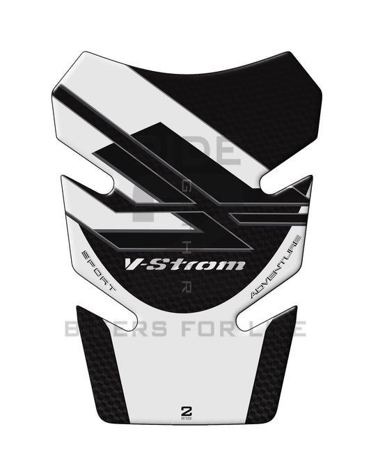 Motor Bike Tank Pad. Suzuki V-Strom 250 White and Black Carbon Fibre Tank Pad Protector.